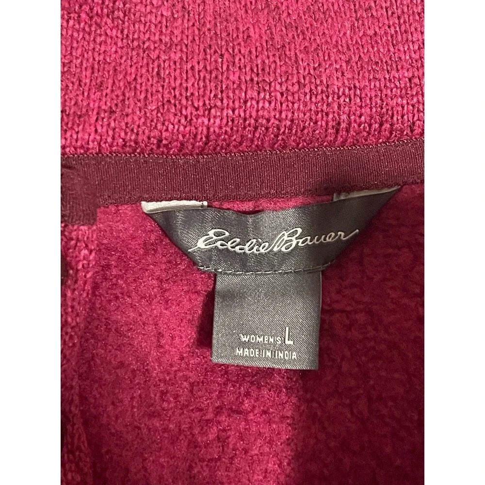 Eddie Bauer Womens Pink Heather Sweater Fleece Snap Mock Neck Pullover Large